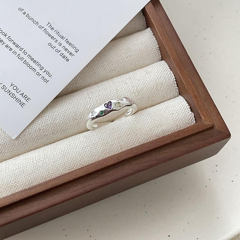 Copper Shaped Heart Adjustable Ring For Women With Vibrant Colorful Zircon Stones Design