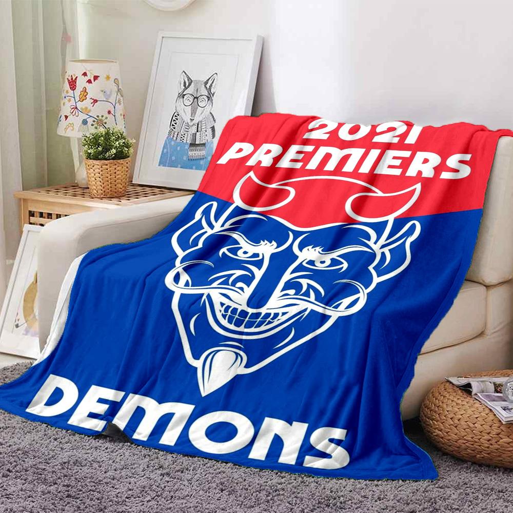 Demons 2021 Premiers Team Logo Print Fleece Blanket Soft Warm Throw Blanket Sofa Couch Bed Home Decor For Sports Fans