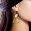 Bohemian Turquoise Tassel Earrings: Retro Ethnic Style with Geometric Gemstone Design