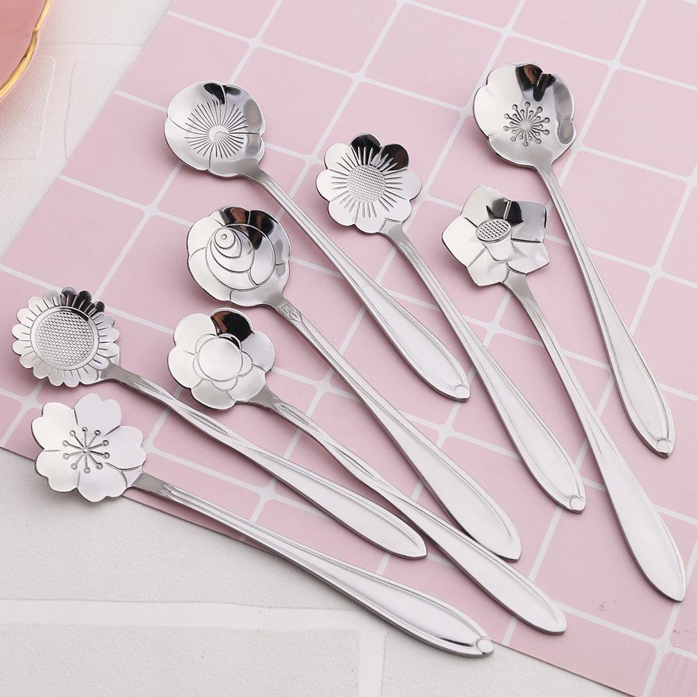 Gold Plated Christmas Flower Mixing Spoon - Japanese Stainless Steel Coffee Stirrer with Custom Logo Option.
