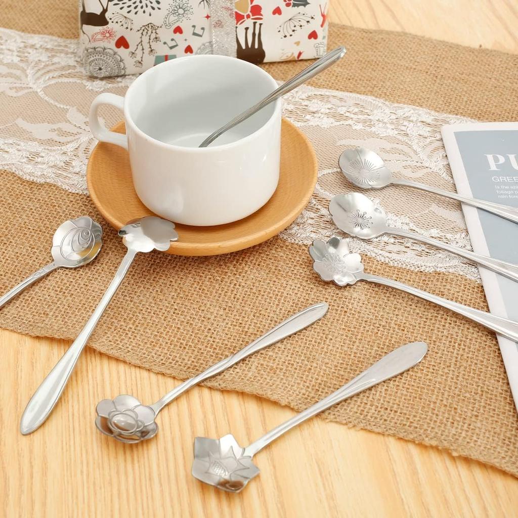 8 Piece Emmy Flower Puppy Flower Spoon Stainless Steel Dessert Reusable Coffee Puppy Tablespoon Durable Anti Rust Tablespoon