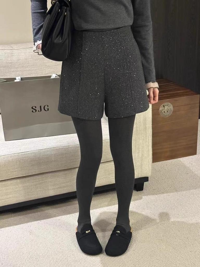 Starry Sky High Waist A-line Woolen Shorts - Plus Size Women's Spring Casual Wide Leg Booty Shorts