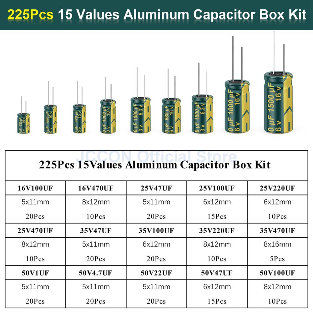 15/24/36 Values 225/460/925Pcs Variable Capacitors Assorted Kit Aluminum Electrolytic Capacitors Assortment Kit for DIY Projects