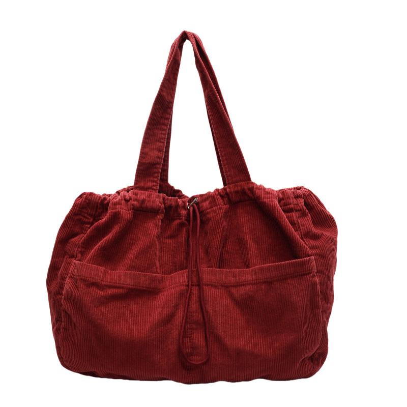 Women's Large Capacity Corduroy Handbag Drawstring Shoulder Bag Tote Bag