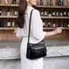 Women Shoulder Bag PU Leather Multi Zipper Pocket Adjustable Strap Purses Lady Casual Crossbody Bag