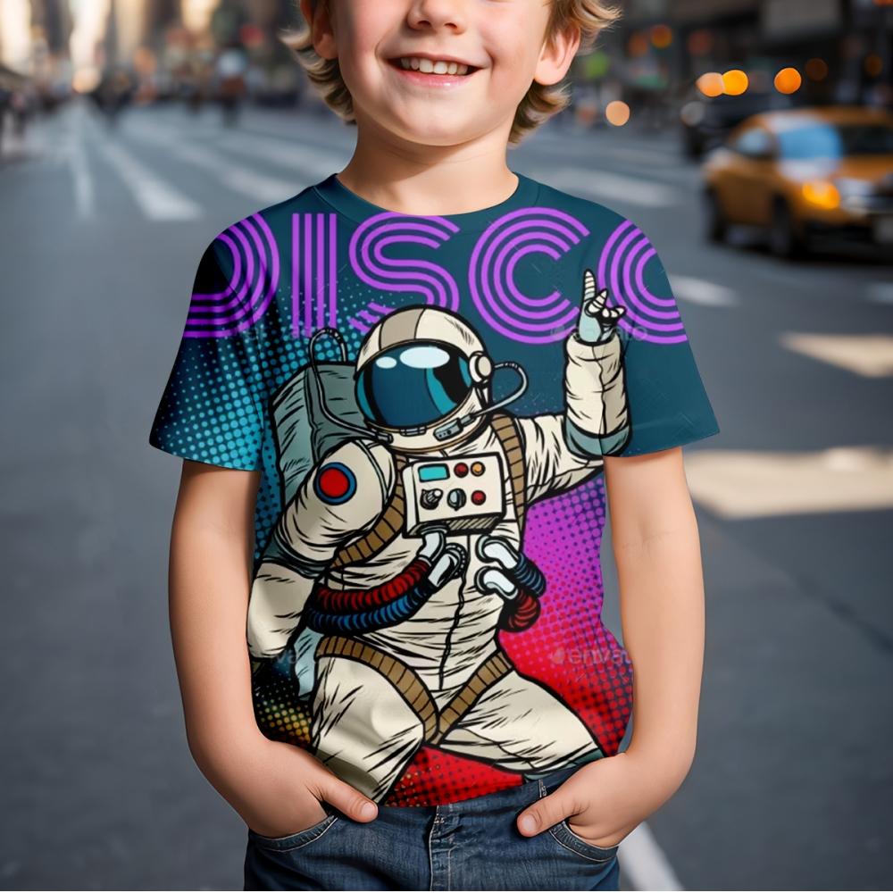 Odzież Dziecięca Kosmonauta Kosmiczny Nadruk 3D Okrągły Dekolt Graficzne T-Shirty Outdoorowa Casualowa Moda Sukienki na Imprezę T-Shirty dla Chłopców