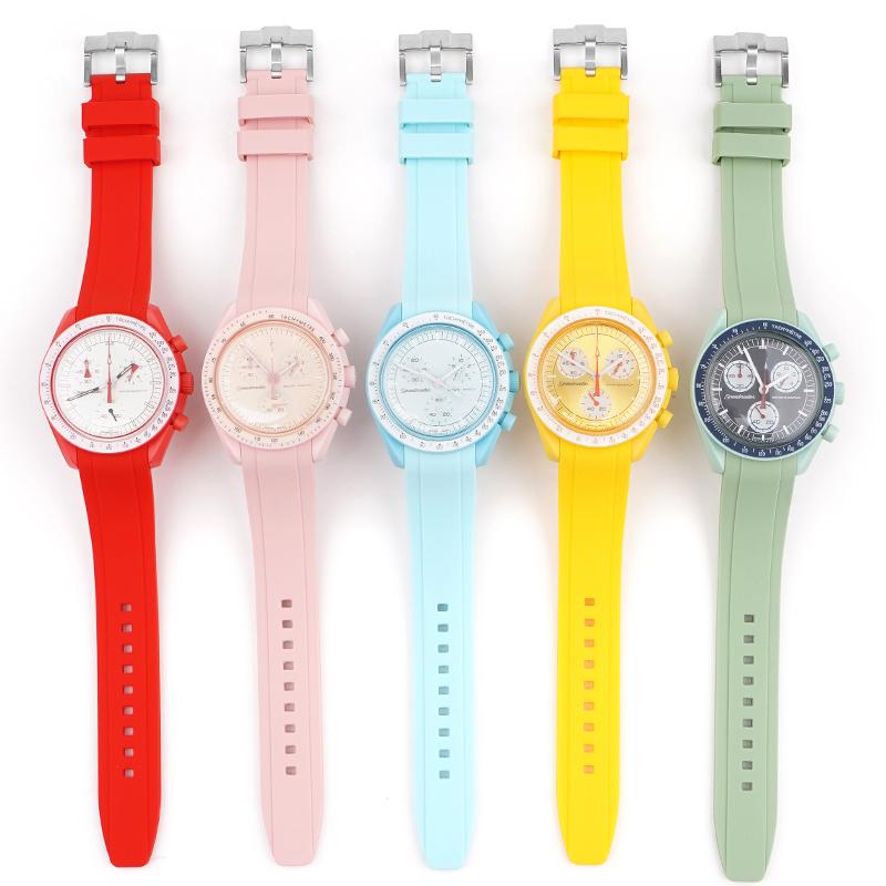For Omega Swatch Co Branded Watch Band Silicone Planet System Curved Silicone For Rolex Water Ghost Watch Band 18mm 19mm 20mm 21mm 22mm