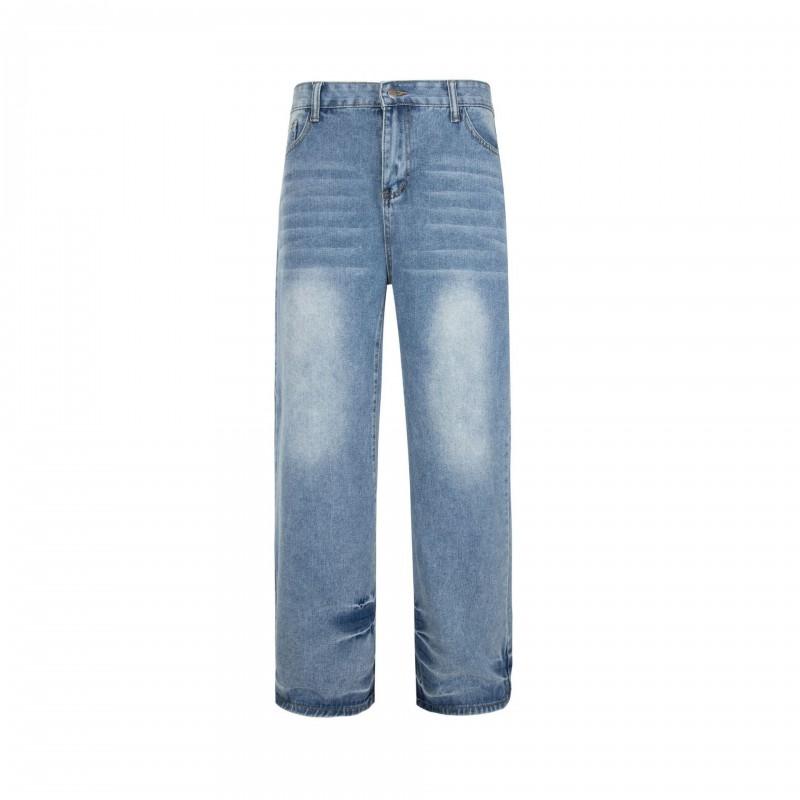 Mens Washed Vintage Denim Jeans Loose Fit Straight Leg Mid-Rise Casual Pants Fall