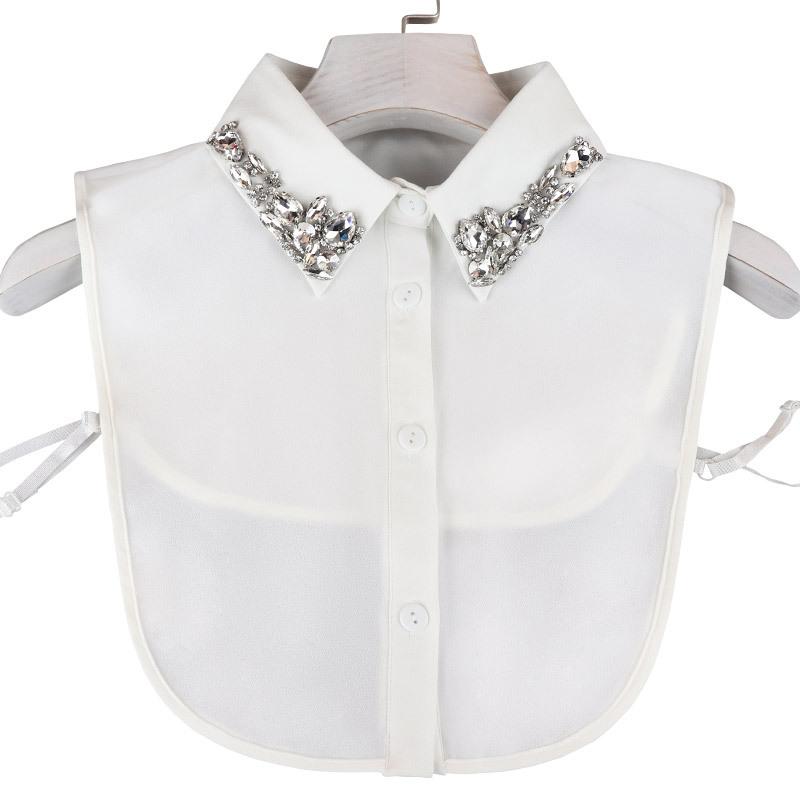 Women's Chiffon Shirt Collar Embroidered Nail Beads Versatile Fake Collar Water Diamond Decoration