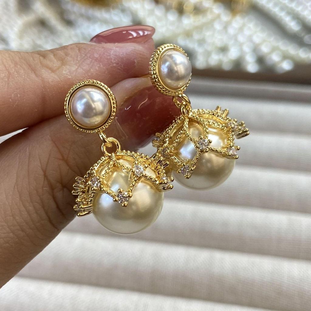 Alison luxusní krajkové náušnice: Dámská síťovina s diamanty a perlou, puzetky ze stříbra 925