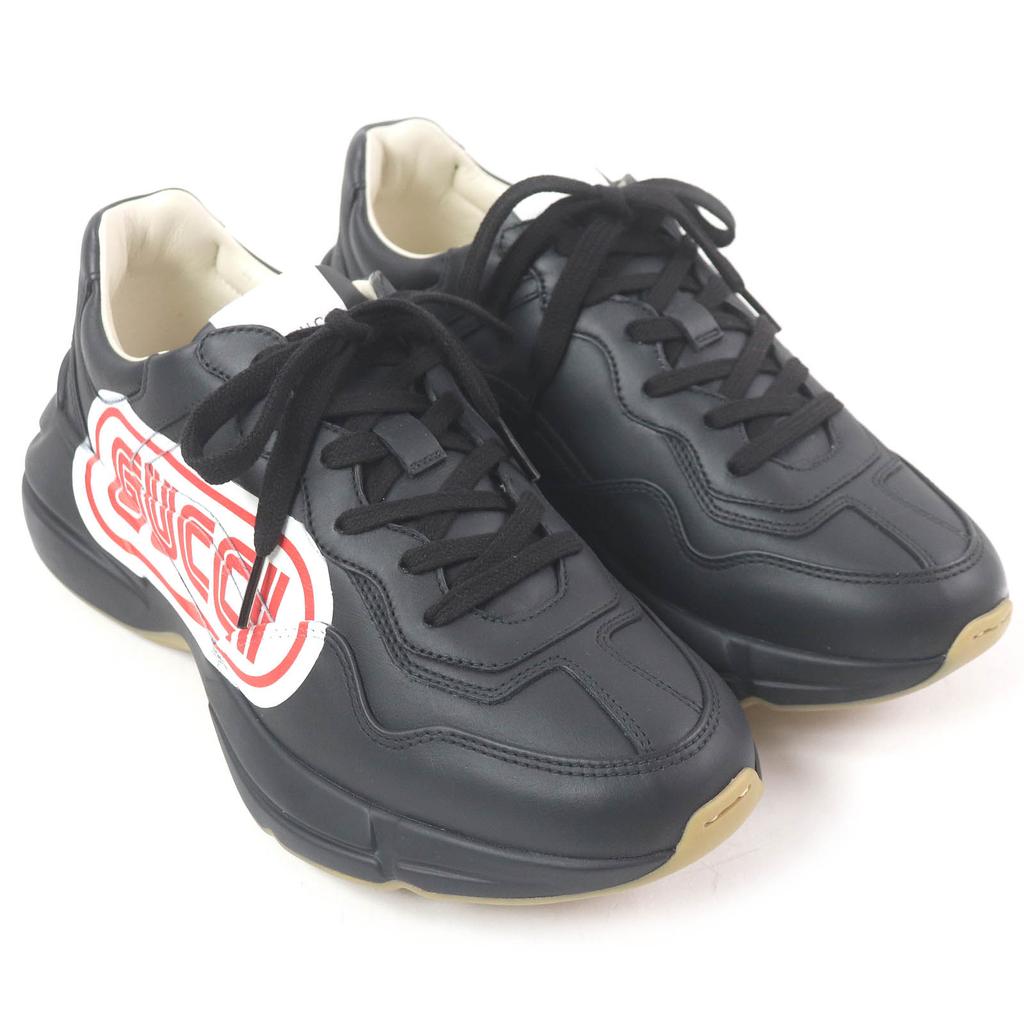 Pristine GUCCI Low cut sneakers Ryton With logo black leather mens 6.5 523609 Used