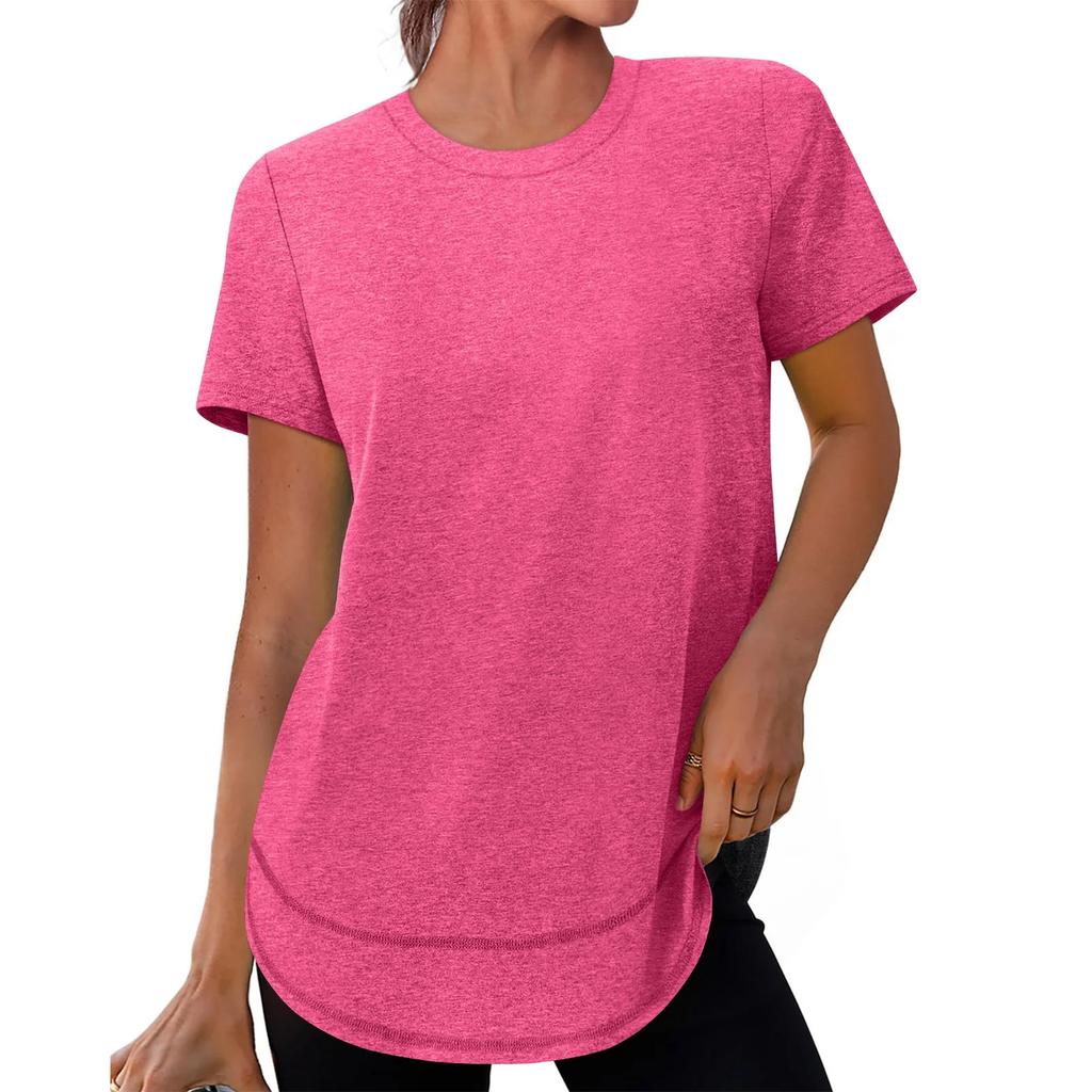 Women's Fashionable Casual Loose-Fit Short-Sleeved Plain Round-Neck Pullover T-Shirt