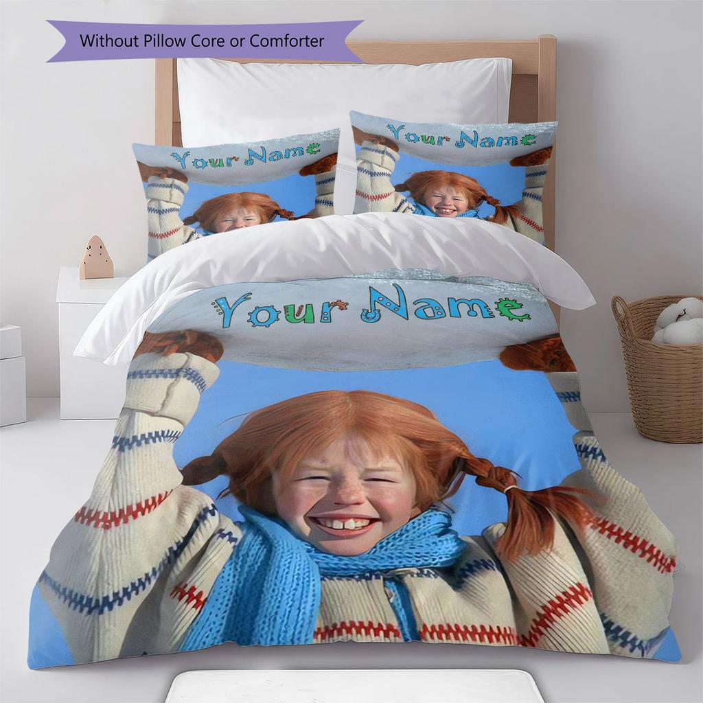 Pippi Longstocking Custom Name Pattern Bedding,Quilt Set Quilt Cover Pillowcase Home Birthday Gift(1 * duvet cover + 2 * pillowcase, without core)