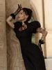 Autumn 2026 Women's Puff Sleeve Polka Dot Slim Fit Long Dress with Detachable Hem