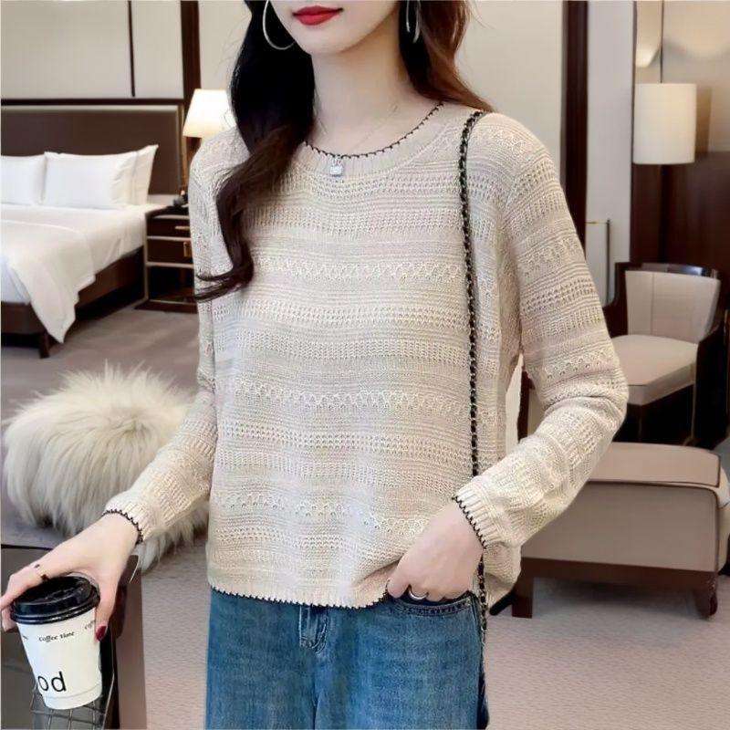 Plus Size Hollow - out Spring - Autumn Blouse for Women Non - pilling and Non - deformable Thin Knitwear