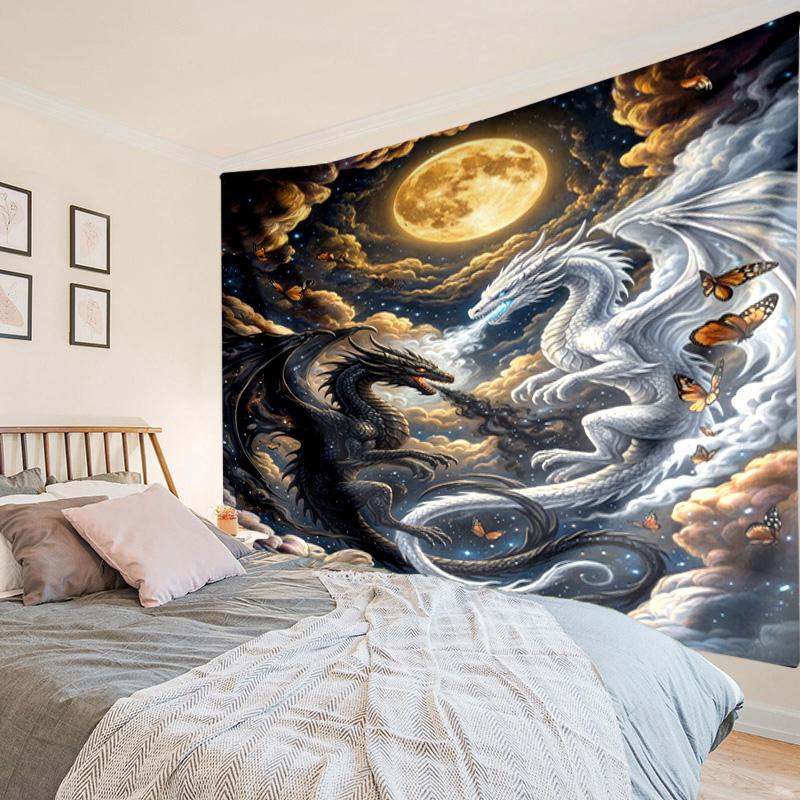 Yin Yang Dragons Tapestry, Unique Design Tapestry, Wall Decor for Bedroom,Livingroom, Playroom,Heartwarming Fan Holiday Gifts