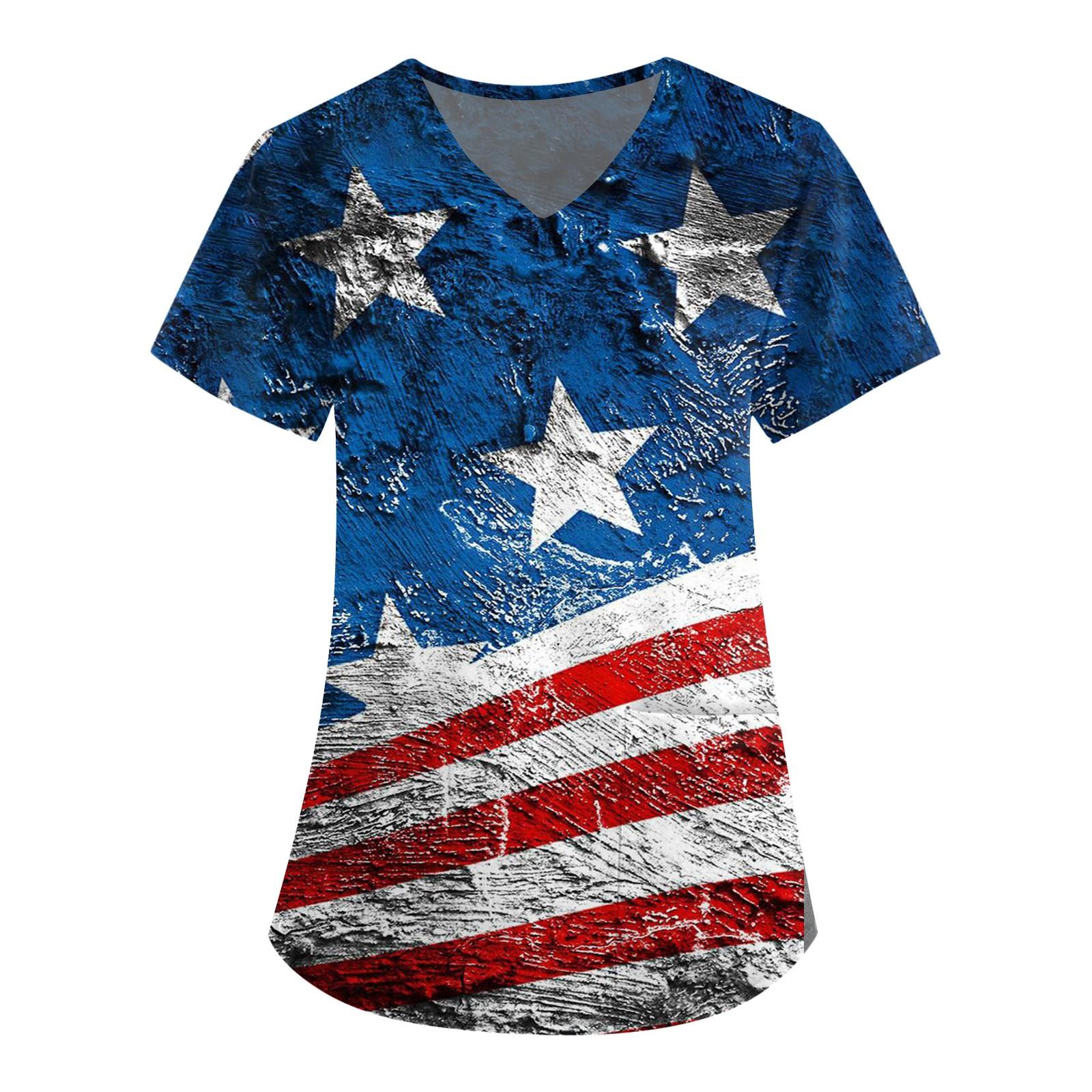 

Женский топ с карманами и карманами на День независимости с короткими рукавами и v-образным вырезом XXXL красный