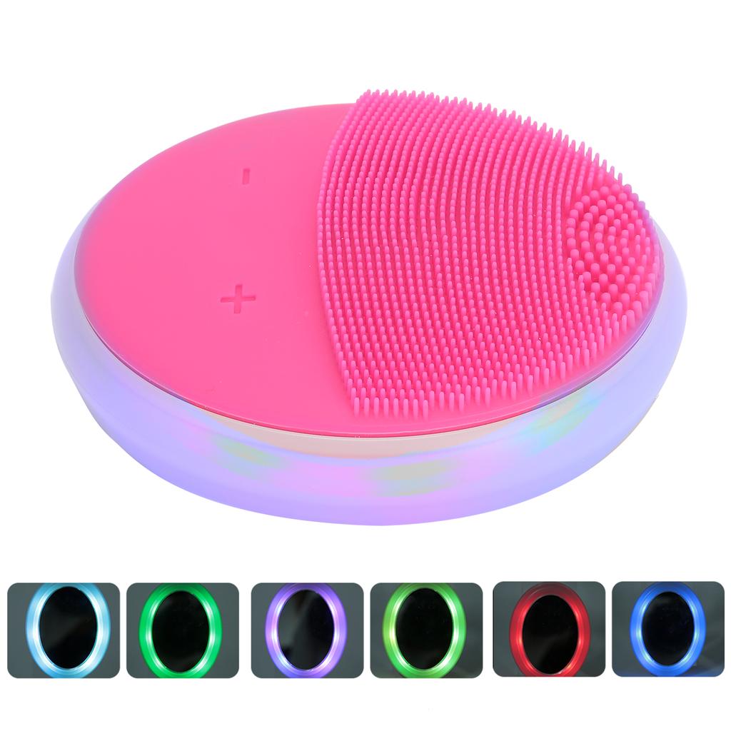 Ultrasonic Silicone Face Cleansing Brush 7 Color Photon Therapy Light Face Cleansing Brush (Rose