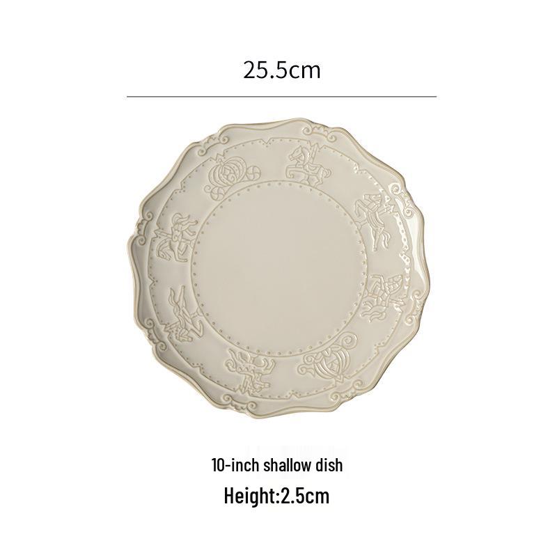 European-Style Embossed French Ceramic Tableware Set: Dinner, Soup, Bowl & Vegetable Plates, Saucers
