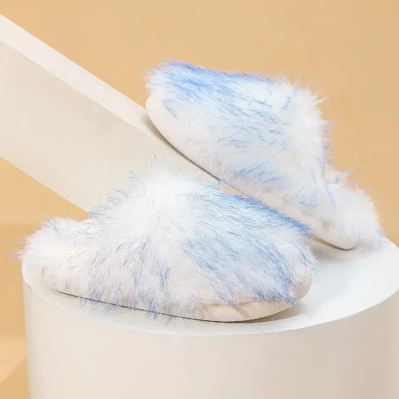 

Women Cotton Slippers Plush Fluffy Furry Slippers Indoor Home Floor Home Warm Thick Shoes Plush Slippers Chanclas Mujer 36-37 синій