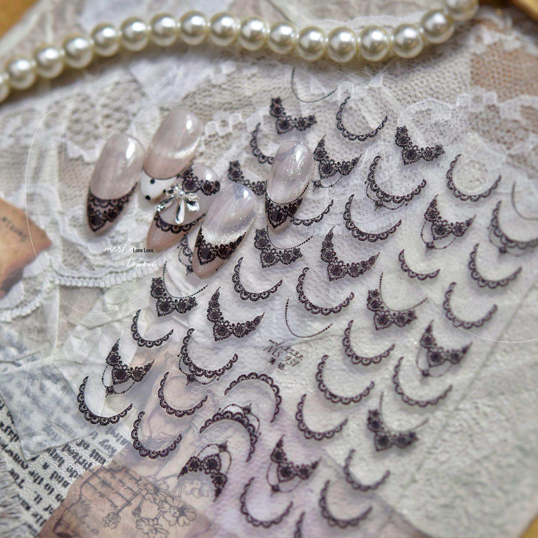 Tomoni & Moshi Nail Stickers: Thin, Tough, Retro Ballet Style with Lace French Design