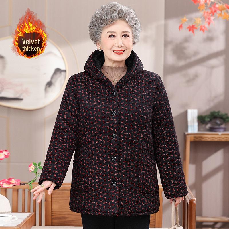 

Women s Velvet-Lined Hooded Cardigan Jacket - Warm, Fashionable, Mid-Length Winter Cotton Coat 5XL чёрный/красный