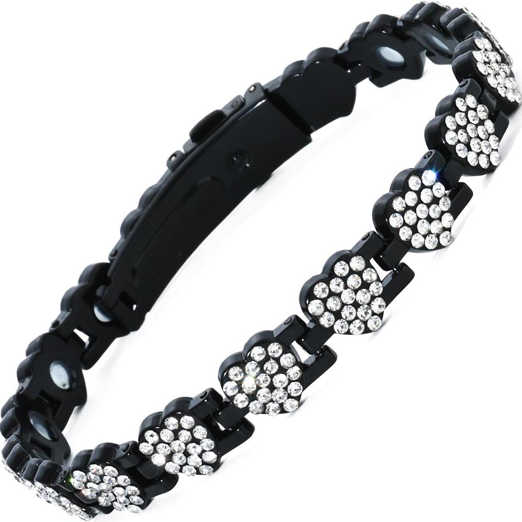 European & American Magnetic Bracelet: Fashionable Four-leaf Clover Alloy with Diamond Inlay, Single Row Magnetic Jewelry for Women.