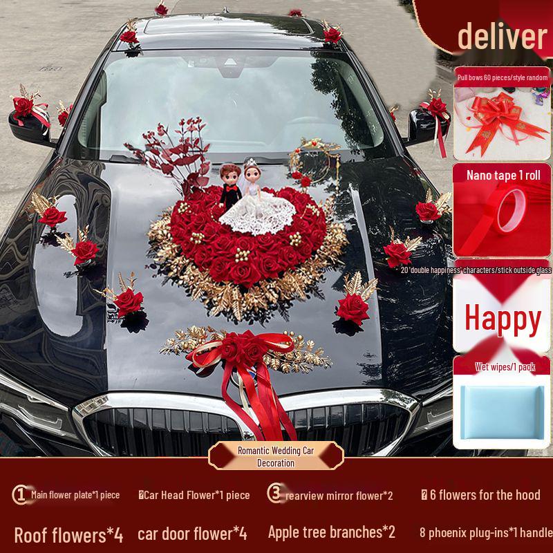 Hochzeitsauto Dekorationsset: Künstliche Blumendekoration mit Saugnapf für Brautautos