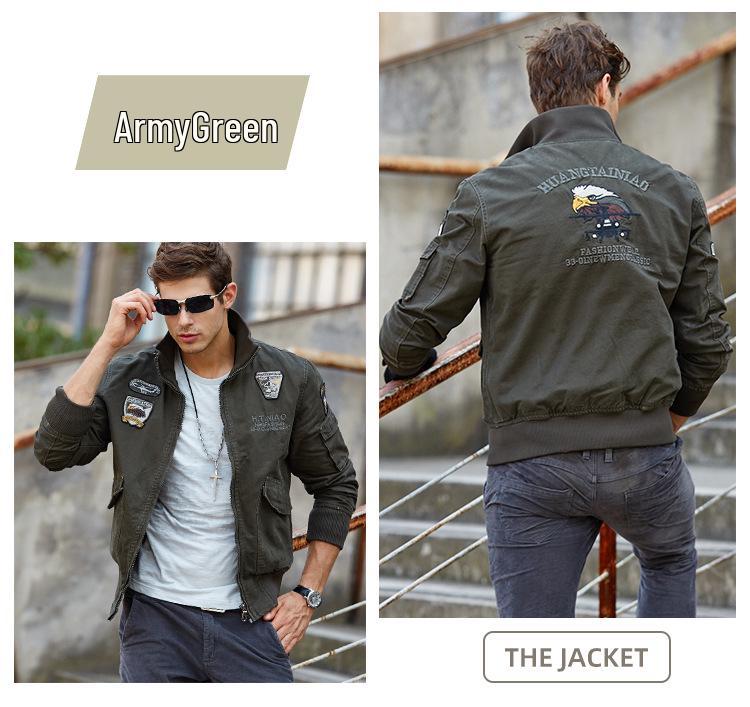 Frühling/Herbst 2025 Herren Militärstil Air Force One Jacke - Stehkragen, Reine Baumwolle, Große Größen, Freizeit