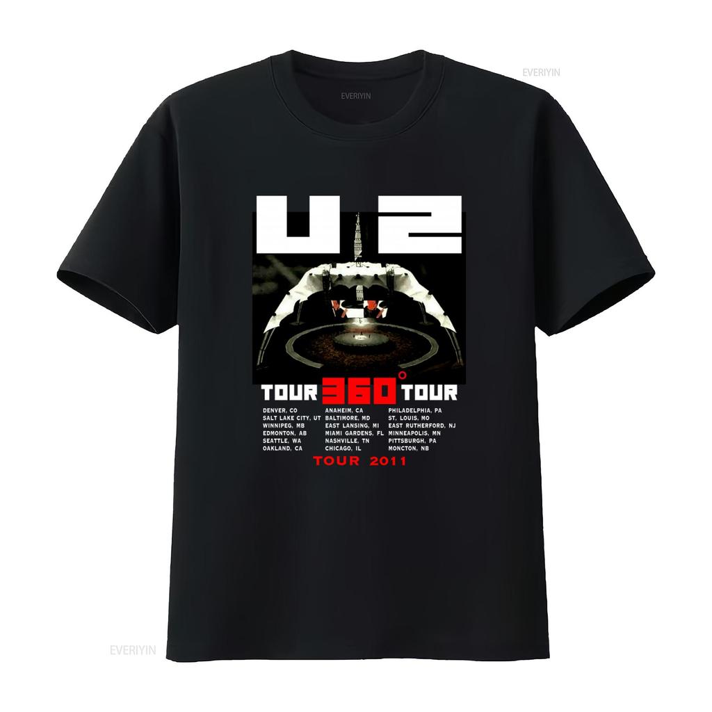 U2 360 Tour 2011 Cities Dates T Shirt Fashion vintage Washed designer clothes Top For Everyday Wear Unisex fashion Slightly
