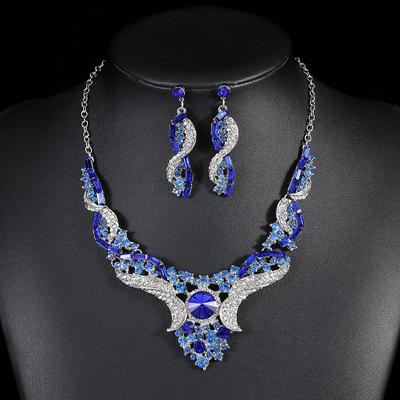 2022 Summer New European and American Necklace Earrings Two-Piece Set Vintage Crystal Contrast Fashion Pattern Factory Direct Sale