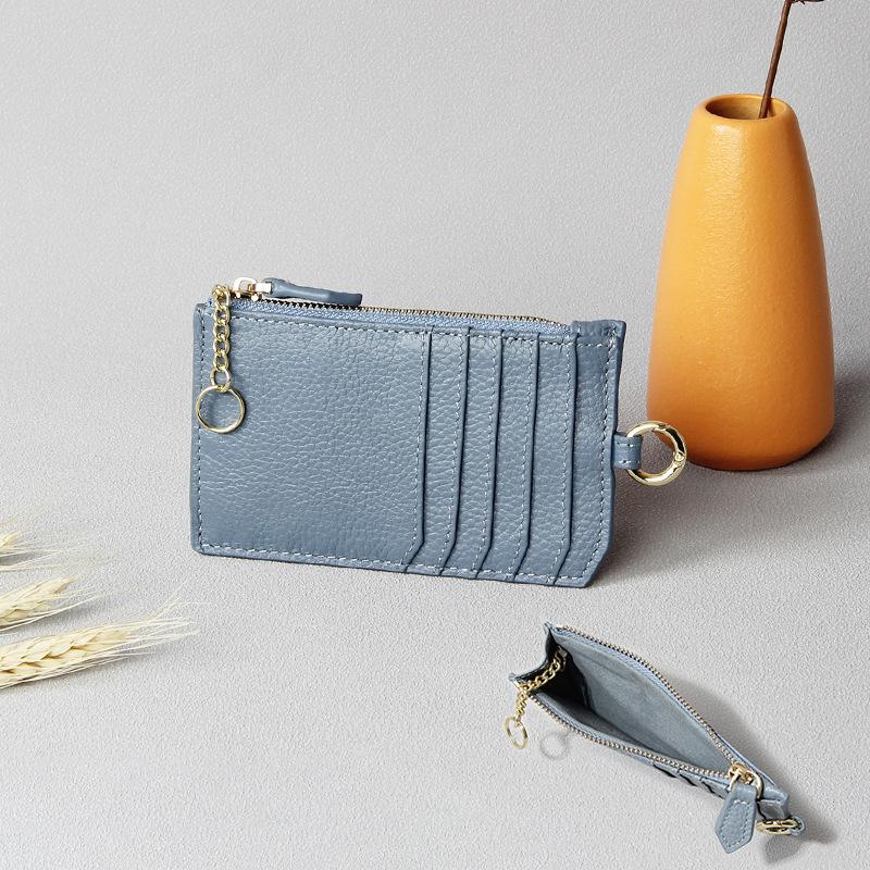 Japanese Style Ultra-Thin Mini Coin Wallet with Zipper and Multi-Card Slots In Genuine Leather
