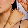 Women Adjustable Bracelet Asymmetrical Sun Moon Design Long Pendant Drop Earrings Face Slimming Jewelry