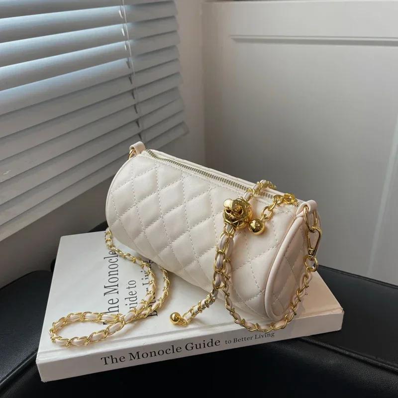 

Элегантная красная сумка-цепочка для женщин, модная новая модная продвинутая сумка-ведро на одно плечо, цилиндрический бренд