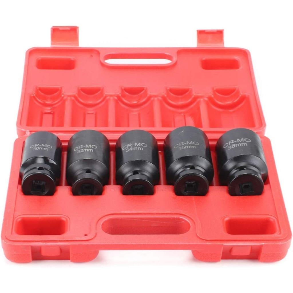 5-teiliges 1/2" Achsnabenmutter-Steckschlüsselsatz - 30-36mm Metrisches Schlagschrauber-Steckschlüssel-Werkzeugset