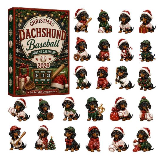 Dog Lover Holiday Advent Gifts 2026 Dachshund Calendar, 24 Days Acrylic Baseball Figures Festive Window Entrance Decor Christmas Countdown Collectible