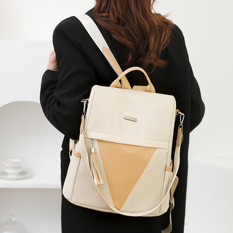 Fashion splicing contrasting color backpack simple casual texture shoulder bag large capacity travel nylon backpack school bag