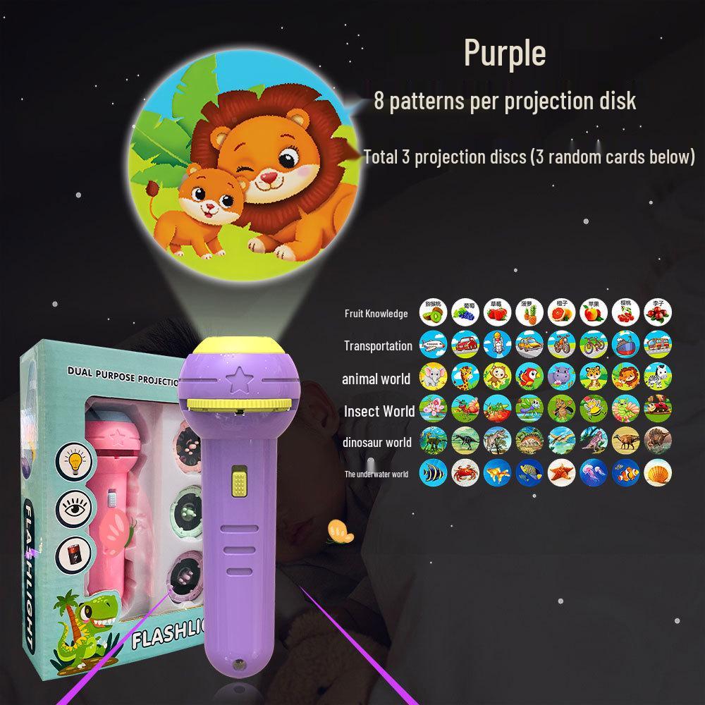 Children's Animal Projector Flashlight - Early Education Luminous Toy for Baby Picture Recognition and Cartoon Projection Gifts