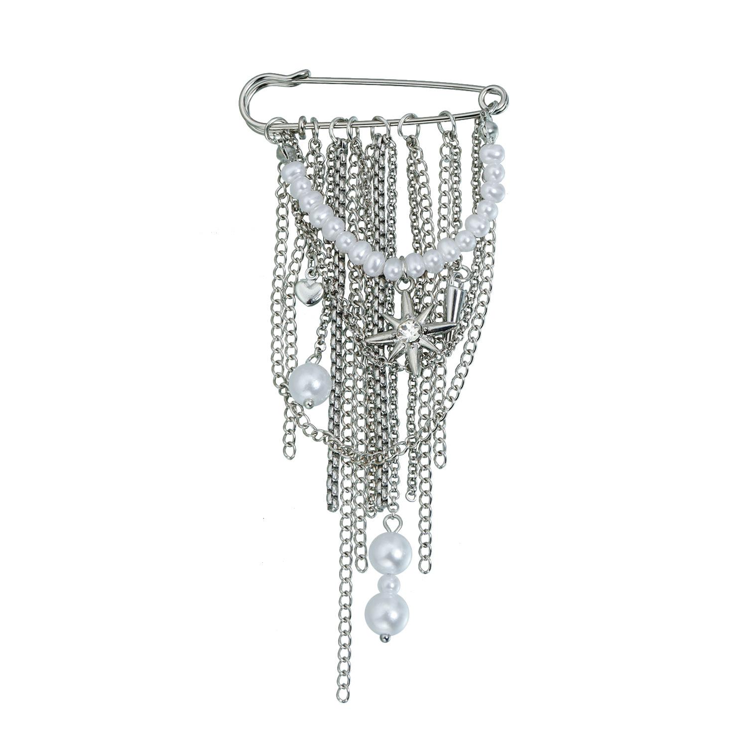 

European and American jewelry, exaggerated personality, multi-fringed mango star cone element brooch, fashionable pearl waist pin