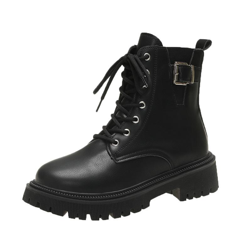 Женские британские мотоциклетные ботинки на толстой подошве для весны и осени тонкие одинарные ботинки зимние милые крутые короткие ботинки 35 чёрный 2370₽