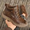 Hand-stitching Leather Men Boots Split Leather Casual Leather Shoes Men Ankle Boots