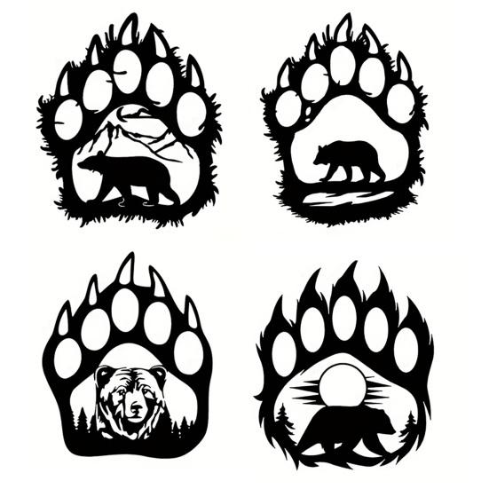 Farmhouse Style Wall Art Metal Hollow Out Bear Art, Rustic Forest Landscape Hanging Sculpture with Paw Handmade Wooden Decoration Prints,