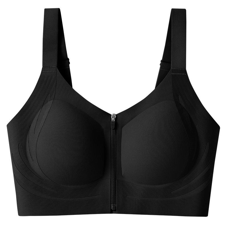 Before summer, zipper-type sports underwear, large size, non-running cup gathering, sub-breasts, anti-sagging adjustment women's bra
