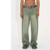 Koreanischer Stil Jeanshosen Herren Retro Gewaschene Grüne Jeans Herren Hohe Qualität Mittlere Taille Weites Bein Hosen Herren Jeanshosen