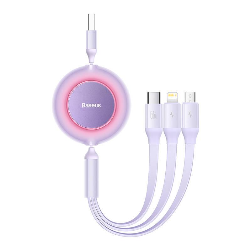 Kabel USB 3in1 Baseus Bright Mirror 3, Micro USB / Lightning / USB-C, 66W / 2A, 1.1M (Lila)