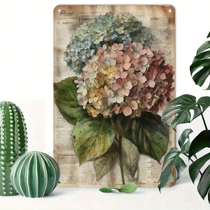 

Vintage Hydrangea 3D Metal Wall Poster, Rustic Farmhouse Decor for Living Room