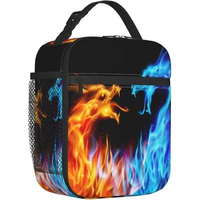 Eis- und Feuerdrache Tragetaschen Lunchtasche Tragbare isolierte Lunchbox Schulanfang Picknick Büro Reise