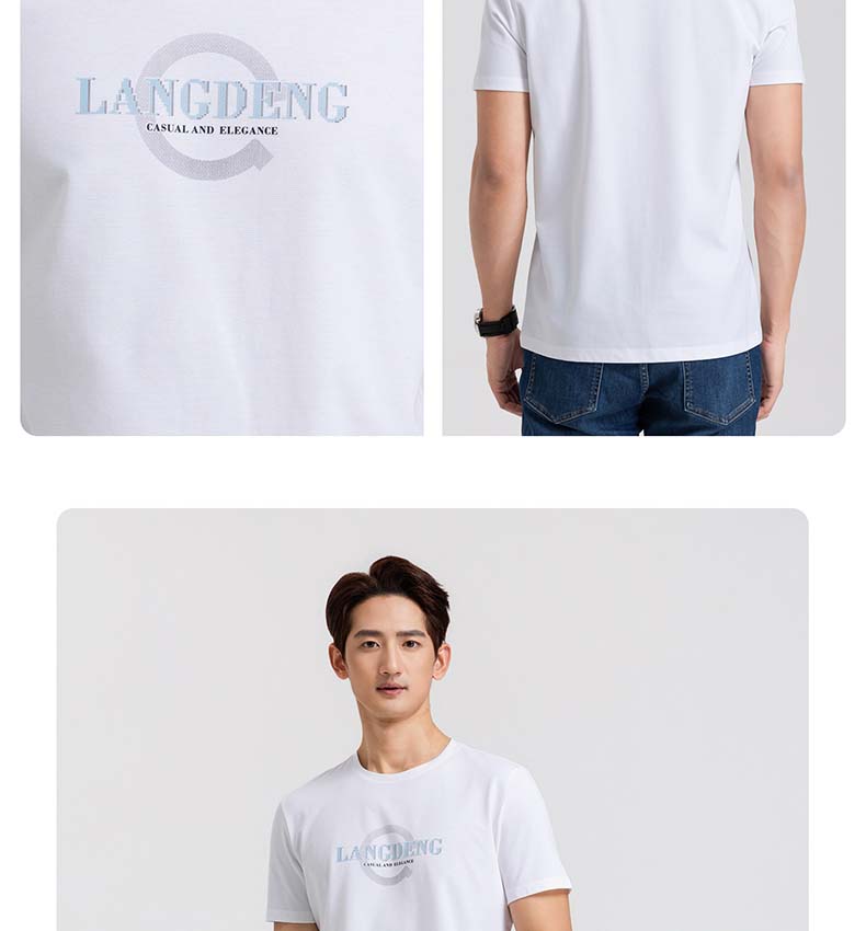 [Versatile Round Neck] Langdeng Men's Spring/Summer New Collection Long Staple Cotton Skin Friendly Breathable Round Neck Short Sleeve T-shirt