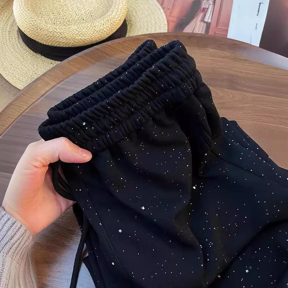 Shiny Star Sequin High Waist Straight Leg Floor Length Pants Women's Slim Fit Casual Wide Leg Trousers Autumn Summer