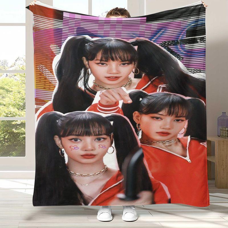 Korean Idol L-Lisa Rockstar Solo Kiss Me Flannel Blanket,Cozy Warm Throw Blanket for Bed,Sofa,Living Room,Camping,Home Decor